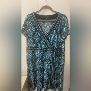 Apt. 9 Teal and Black Patterned faux wrap Dress